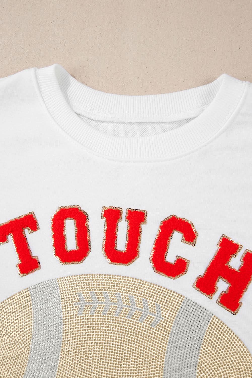 White TOUCH DOWN Football Graphic Pullover Sweatshirt - Love Salve